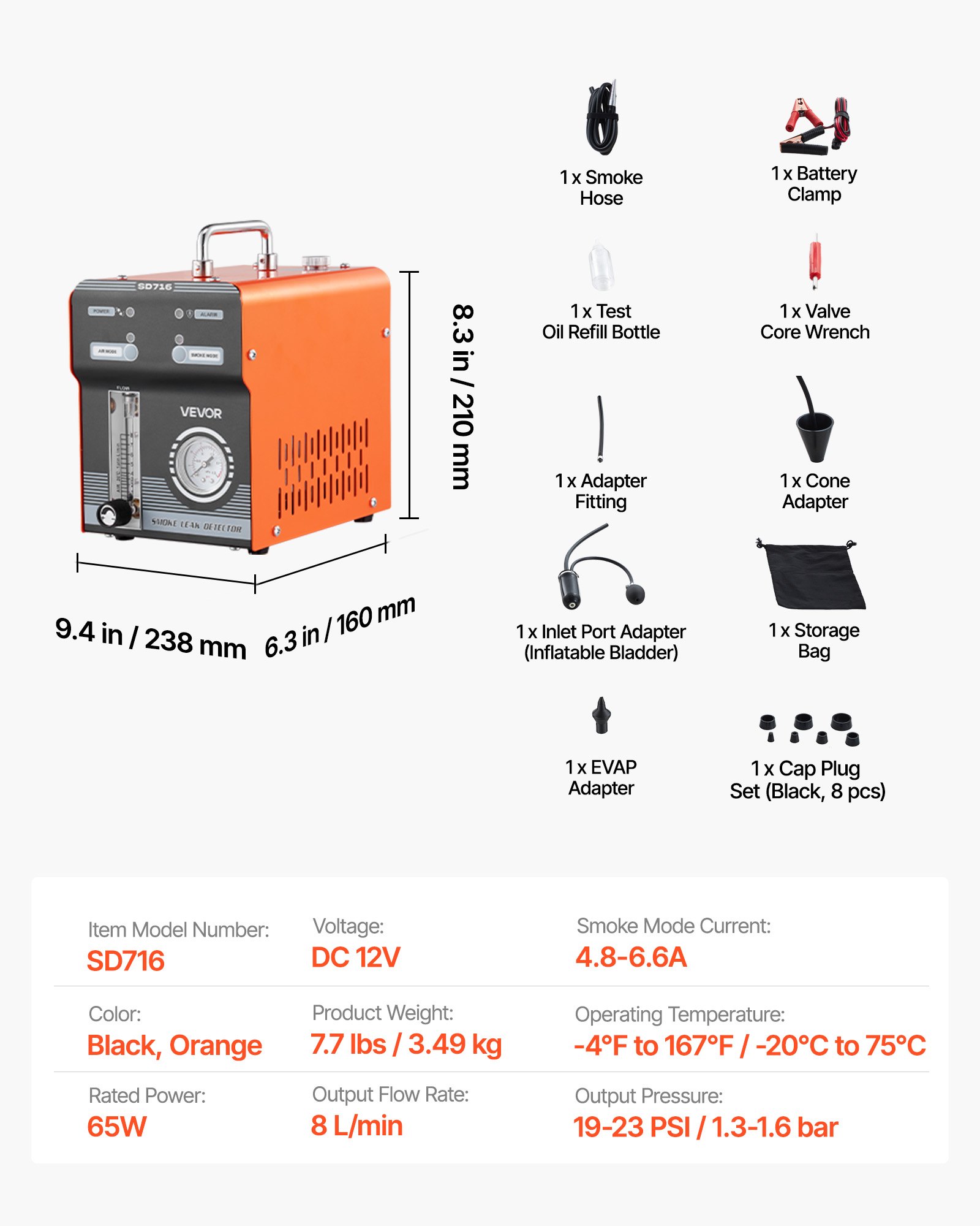 VEVOR Automotive Smoke Machine Leak Detector, DC 12V EVAP Vacuum Diagnostic Tester with Built-in Air Pump, Pressure Gauge & Flow Meter, Dual-Mode Detector for Cars, Motorcycles, Trucks, Boats, ATVs