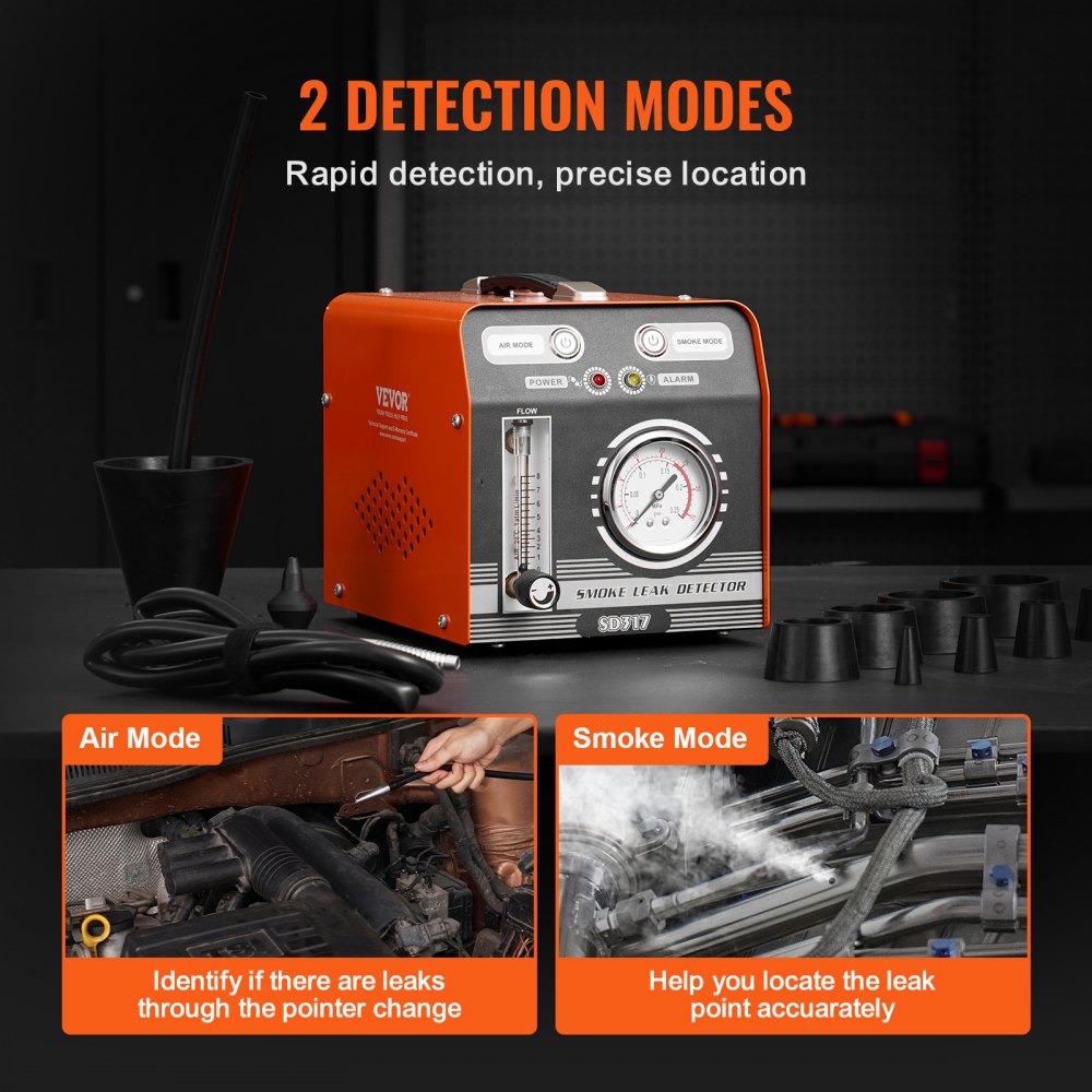 VEVOR Automotive Smoke Machine Leak Detector, EVAP Smoke Machine Leak Tester with Built-in Air Pump, Pressure Gauge & Flow Meter, Dual-Mode Diagnostic Leak Detector for Vacuum, Fuel, Pipeline Testing