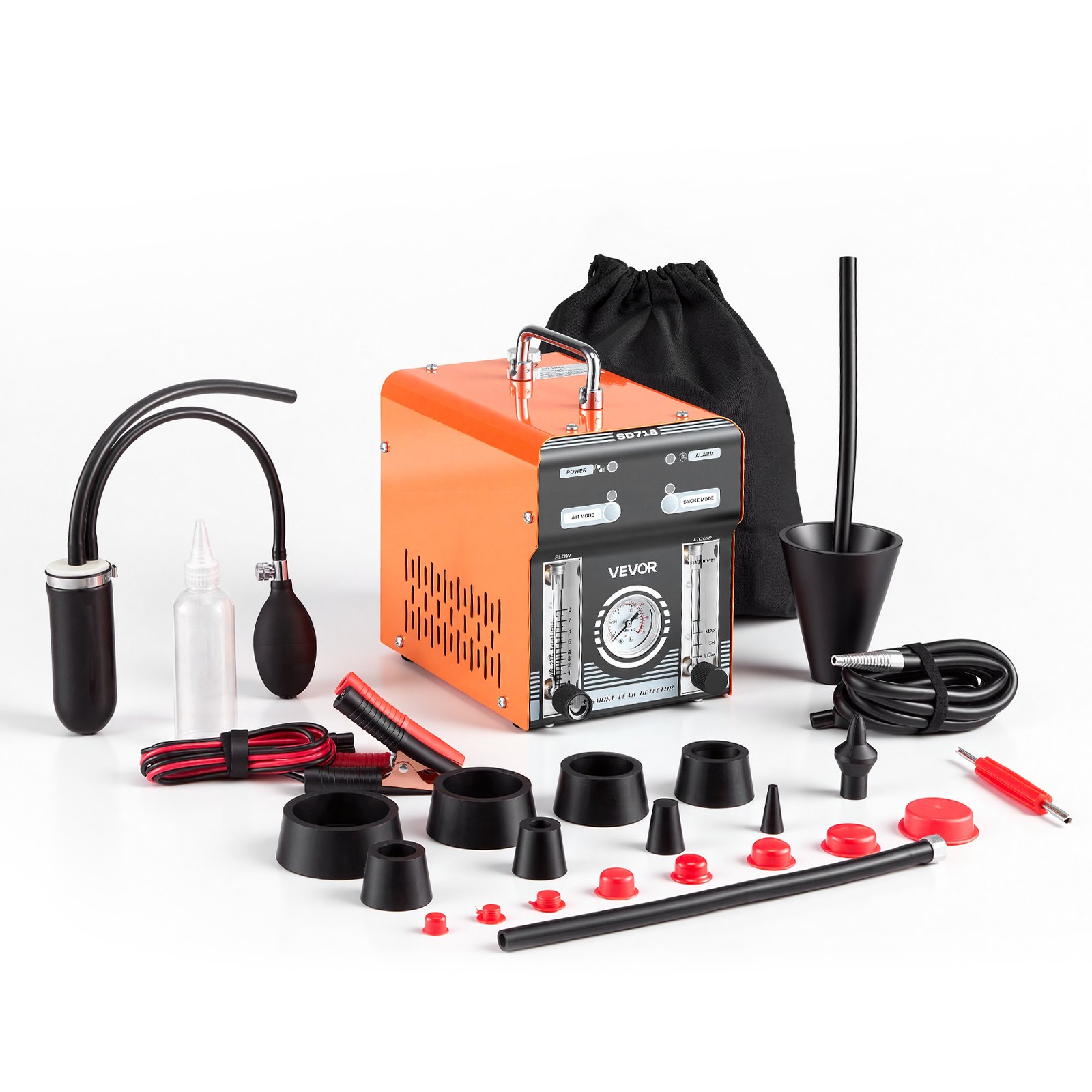 VEVOR Automotive Smoke Machine Leak Detector, DC 12V EVAP Vacuum Diagnostic Tester with Air Pump, Pressure Gauge, Flow Meter & Oil Level Gauge, Dual-Mode for Cars, Motorcycles, Trucks, Boats, ATVs