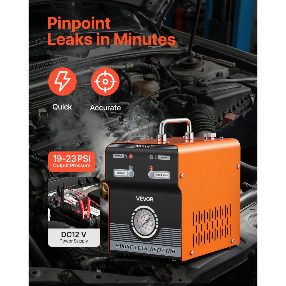 VEVOR Automotive Smoke Machine Leak Detector, DC 12V EVAP Vacuum Diagnostic Tester with Built-in Air Pump & Pressure Gauge, Dual-Mode Pipeline Fuel Detector for Cars, Motorcycles, Trucks, Boats, ATVs