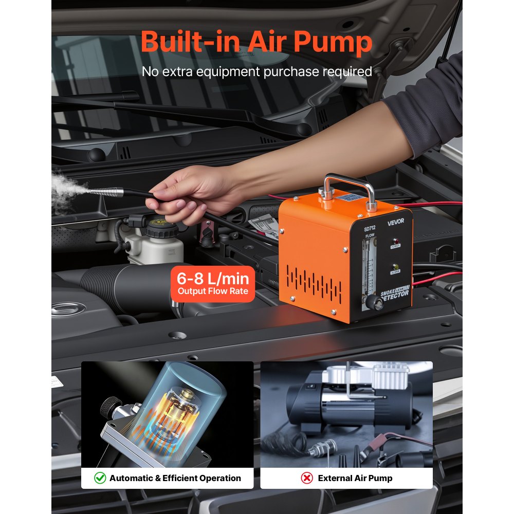 VEVOR Automotive Smoke Machine Leak Detector, DC 12V EVAP Vacuum Diagnostic Tester with Built-in Air Pump & Flow Meter, 1 PSI Vacuum Pipeline Fuel Diagnostic Detector for Cars, Motorcycles, Trucks