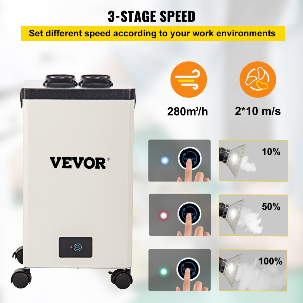 VEVOR Solder Fume Extractor, 150W 106 CFM Smoke Absorber, 3-Stage Filters 3 Speed with a Hose for Soldering, Laser Engraving and DIY Welding