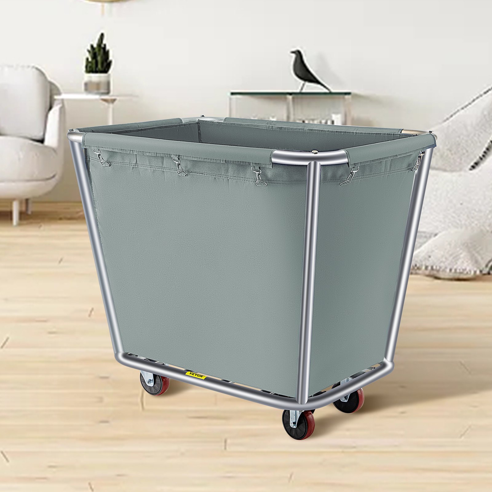 VEVOR Basket Truck, 10 Bushel Steel Canvas Laundry Basket, 7.6 cm Diameter Wheels Truck Cap Basket Canvas Laundry Cart Usually Used to Transport Clothes, Store Sundries Suitable for Hotel, Home