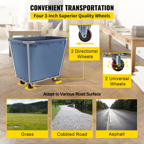 Foldable Laundry Cart Commercial, Large Industrial Collapsiblecart Service Cart With Wheels, Basket With Steel Frame And Waterproof Oxford Cloth