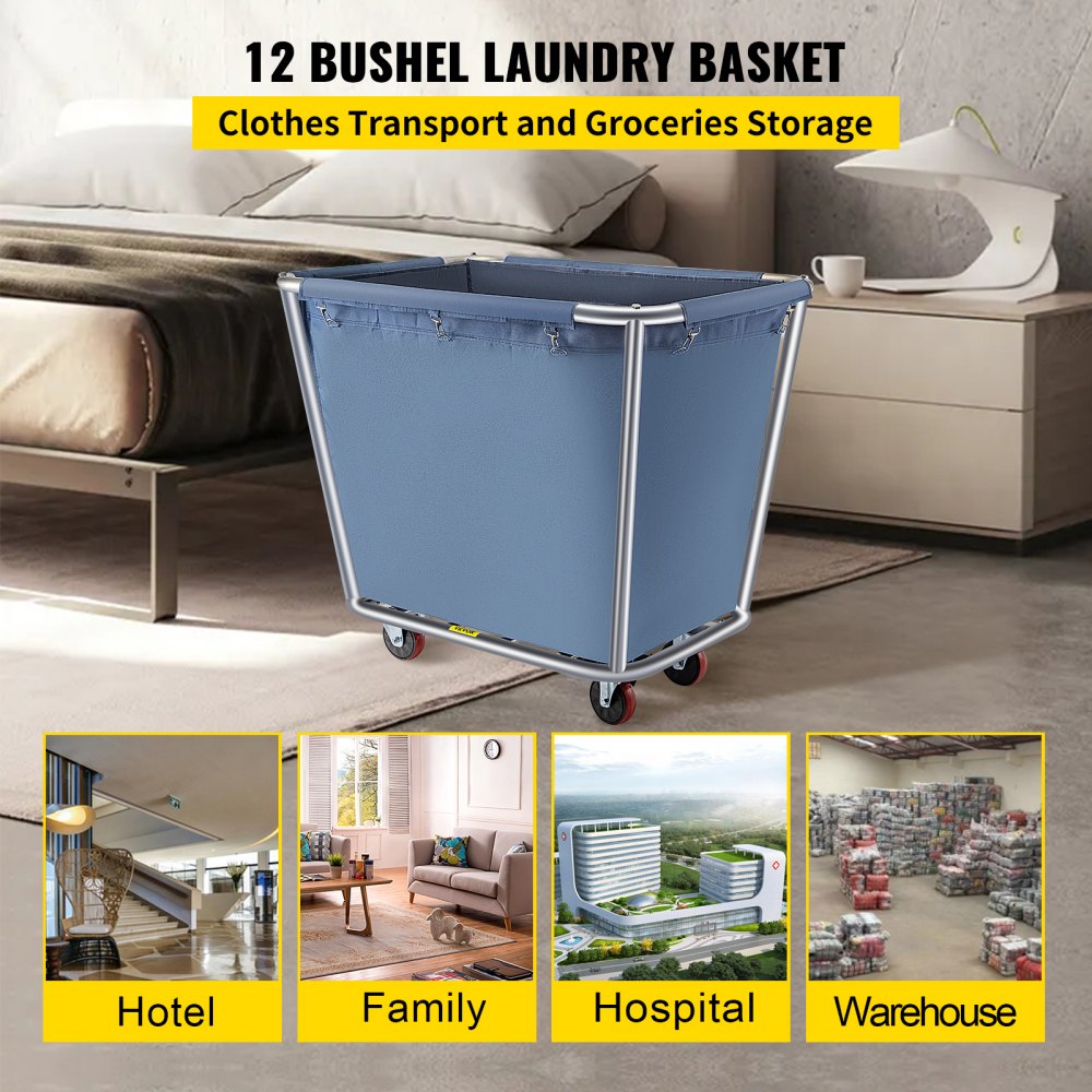 VEVOR Basket Truck, 12 Bushel Steel Canvas Laundry Basket, 3\" Diameter Wheels Truck Cap Basket, Canvas Laundry Cart Usually Used to Transport Clothes, Store Sundries Suitable for Hotel, Home
