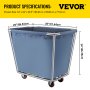 VEVOR Basket Truck Steel Canvas Laundry Basket 12 Bushel Truck Cap Basket Cart