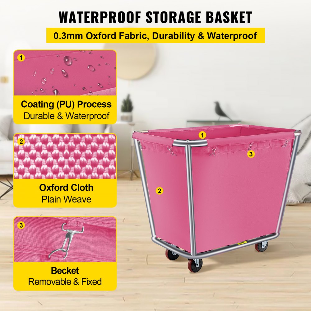 VEVOR Basket Truck, 16 Bushel Steel Canvas Laundry Basket, 3" Diameter Wheels Truck Cap Basket Canvas Laundry Cart Usually Used to Transport Clothes, Store Sundries Suitable for Hotel, Home, Hospital