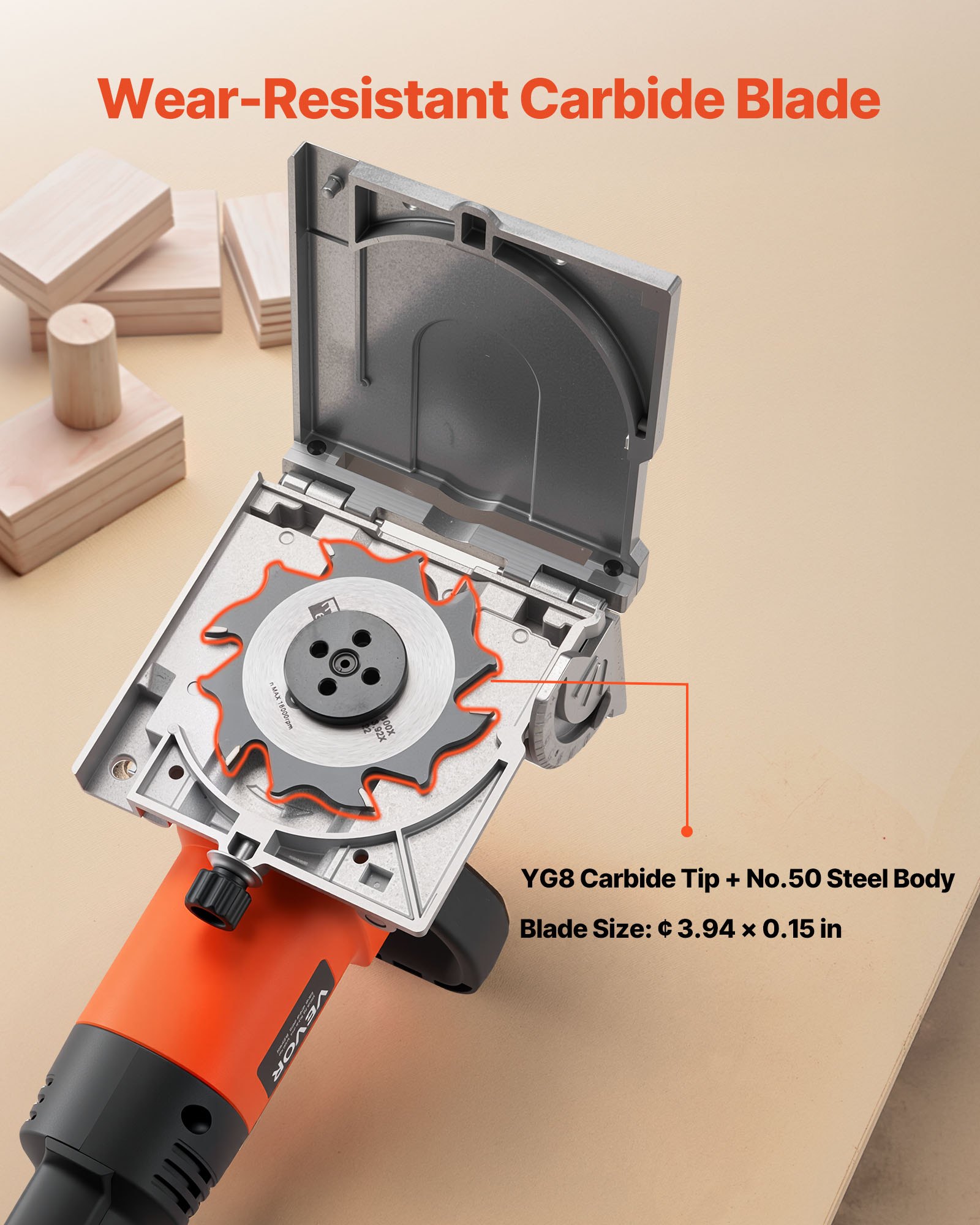 VEVOR Biscuit Plate Joiner, 5.9A, Plate Joiner Tool Kit with 11,600 RPM 760W Motor, 45-Degree Locating Notch, Carbide Tipped Blade, Wood Biscuits, Dust Bag, Adjustable Angle & Depth, for Woodworking