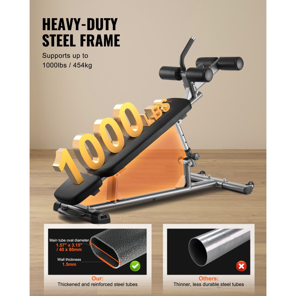 VEVOR Sit Up Bench, Decline Ab Bench with Reverse Crunch Handle, with 4 Adjustable Height Settings, Heavy Duty Steel, 454 kg Capacity, for Home Gym Workouts, Strength Training, Full Body Muscles