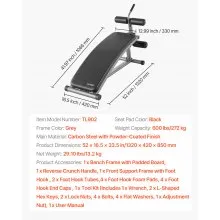 VEVOR Sit Up Bench Curved Ab Bench 6 Adjustable Height Reverse Crunch Handle
