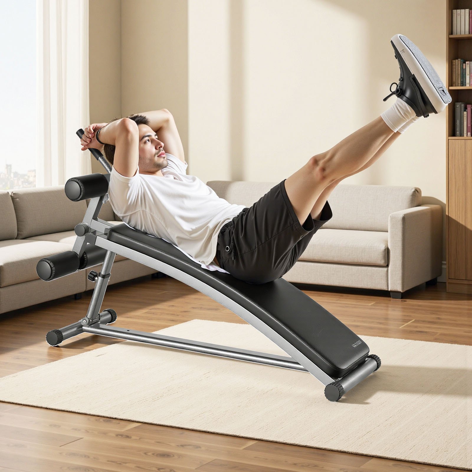 VEVOR Sit Up Bench, Curved Decline Ab Bench with Reverse Crunch Handle, with 6 Adjustable Height Setting, Heavy Duty Steel, 272 Kg Capacity for Home Gym Workouts, Strength Training, Full Body Muscles