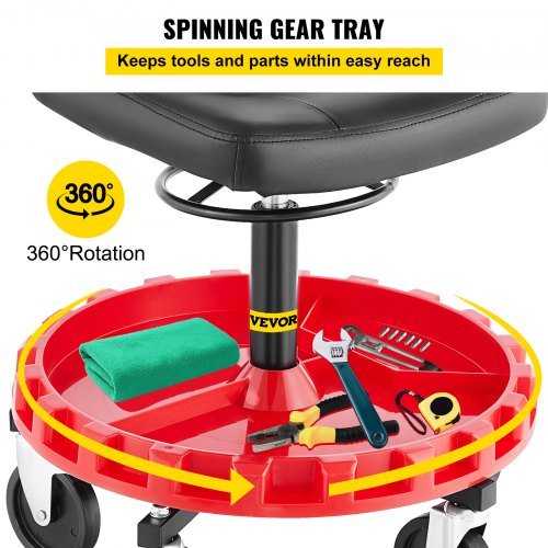 VEVOR Adjustable Rolling Garage Stool - 300lb Capacity Mechanic Seat With Casters & Tool Tray