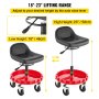 VEVOR Shop Stool, 300 LBS Rolling Garage Stool, 22” to 26” Adjustable Height Mobile Rolling Gear Seat, Round Tray Garage Pneumatic Stool, All-Terrain 5" Casters with Two Brakes Mechanic Seat