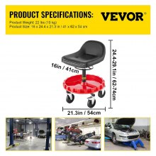 VEVOR Shop Stool, 400 LBS Rolling Garage Stool, 18” to 23” Adjustable Height Mobile Rolling Gear Seat, Round Tray Garage Pneumatic Stool, All-Terrain 5" Casters with Two Brakes Mechanic Seat