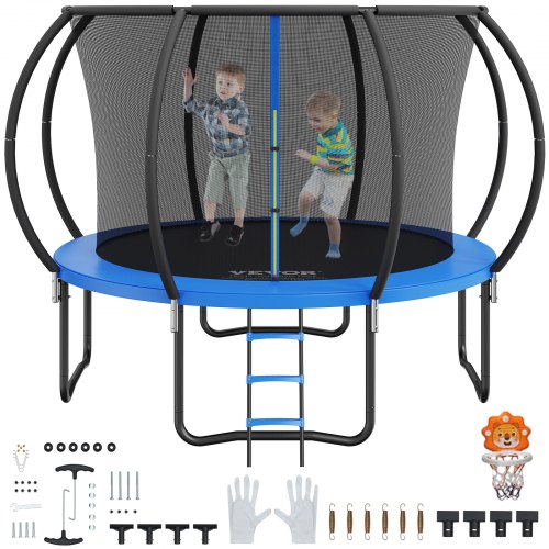 VEVOR 10FT Trampoline, 330 lbs Trampoline with Enclosure Net, Ladder, and Curved Pole, Heavy Duty Trampoline with Jumping Mat and Spring Cover Padding, Outdoor Recreational Trampolines for Kids Adults