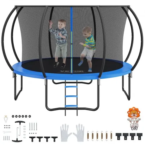 VEVOR 3.66m Trampoline, 181 kg Trampoline with Enclosure Net, Ladder, and Curved Pole, Heavy Duty Trampoline with Jumping Mat and Spring Cover Padding, Outdoor Recreational Trampolines for Kids Adults