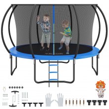 Trampoline VEVOR de 12 pieds, trampoline de 400 lb avec filet d'enceinte, échelle et poteau incurvé, trampoline robuste avec tapis de saut et rembourrage à ressorts, trampolines de loisirs d'extérieur pour enfants et adultes