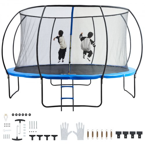 VEVOR 14FT Trampoline, 450 lbs Trampoline with Enclosure Net, Ladder, and Curved Pole, Heavy Duty Trampoline with Jumping Mat and Spring Cover Padding, Outdoor Recreational Trampolines