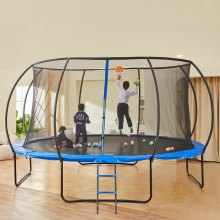 VEVOR 14FT Trampoline, 450 lbs Trampoline with Enclosure Net, Ladder, and Curved Pole, Heavy Duty Trampoline with Jumping Mat and Spring Cover Padding, Outdoor Recreational Trampolines for Kids Adults