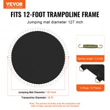 VEVOR-erstatningsmatte for trampoline passer til 12 fots ramme 72 V-ringer 5,5" fjærlengde