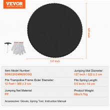 VEVOR Replacement Trampoline Mat Fits 12ft Frame 72 V-Rings 5.5" Spring Length