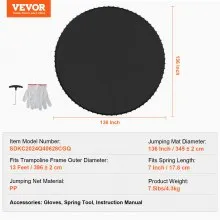 VEVOR Replacement Trampoline Mat Fits 13ft Frame 80 V-Rings 7" Spring Length
