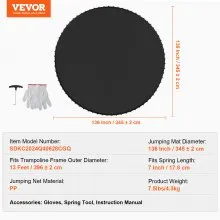 VEVOR Replacement Trampoline Mat, Jumping Mat Fits 13ft Frame, Universal Jumping Mat for 13ft Round Trampoline, Reinforce UV-Resistant Mat with Spring Tool & Durable V-Rings, Fit 7" Spring Length