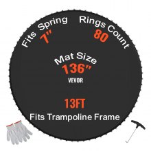 VEVOR Replacement Trampoline Mat, Jumping Mat Fits 13ft Frame, Universal Jumping Mat for 13ft Round Trampoline, Reinforce UV-Resistant Mat with Spring Tool & Durable V-Rings, Fit 7" Spring Length