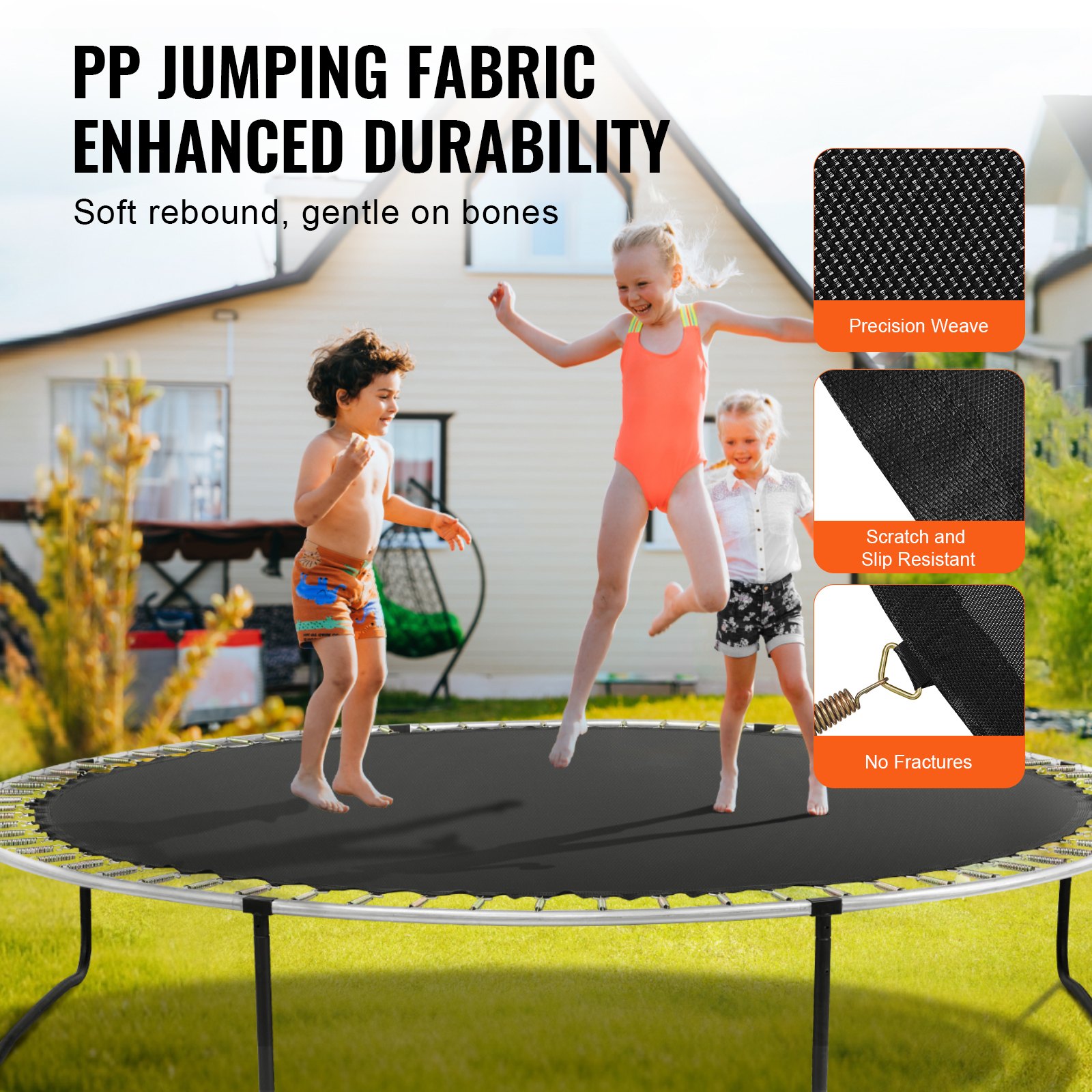 VEVOR Replacement Trampoline Mat, Jumping Mat Fits 13ft Frame, Universal Jumping Mat for 13ft Round Trampoline, Reinforce UV-Resistant Mat with Spring Tool & Durable V-Rings, Fit 7" Spring Length