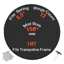 VEVOR Replacement Trampoline Mat, Jumping Mat Fits 14ft Frame, Universal Jumping Mat for 14ft Round Trampoline, Reinforce UV-Resistant Mat with Spring Tool & Durable V-Rings, Fit 5.5" Spring Length