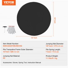 VEVOR Replacement Trampoline Mat Fits 14ft Frame 96 V-Rings 7" Spring Length