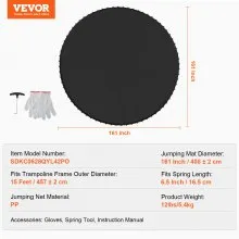 VEVOR Replacement Trampoline Mat Fits 15ft Frame 96 V-Rings 6.5" Spring Length