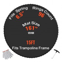 VEVOR Replacement Trampoline Mat, Jumping Mat Fits 15ft Frame, Universal Jumping Mat for 15ft Round Trampoline, Reinforce UV-Resistant Mat with Spring Tool & Durable V-Rings, Fit 6.5" Spring Length