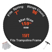 VEVOR Replacement Trampoline Mat, Jumping Mat Fits 15ft Frame, Universal Jumping Mat for 15ft Round Trampoline, Reinforce UV-Resistant Mat with Spring Tool & Durable V-Rings, Fit 7" Spring Length