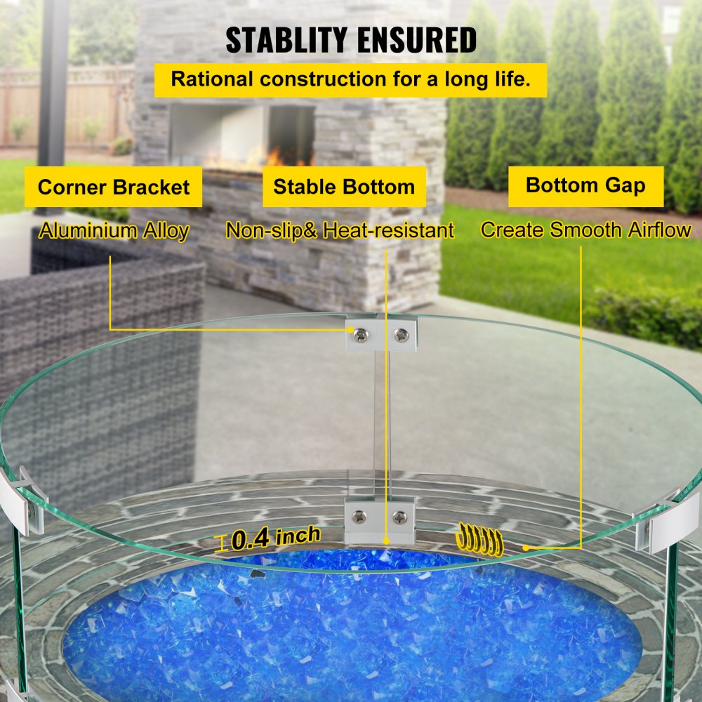 VEVOR Fire Pit Wind Guard Tempered Glass Flame Guard 17x17x6 In 1/4-In Thick