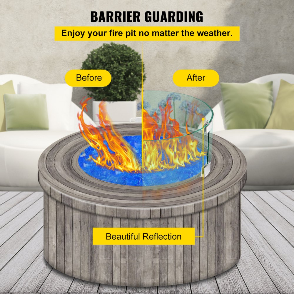 VEVOR Fire Pit Wind Guard, 17 x 17 x 6 Inch Glass Flame Guard, Round Glass Shield, 1/4-Inch Thick Fire Table, Clear Tempered Glass Flame Guard, Aluminum Alloy Feet for Propane, Gas, Outdoor