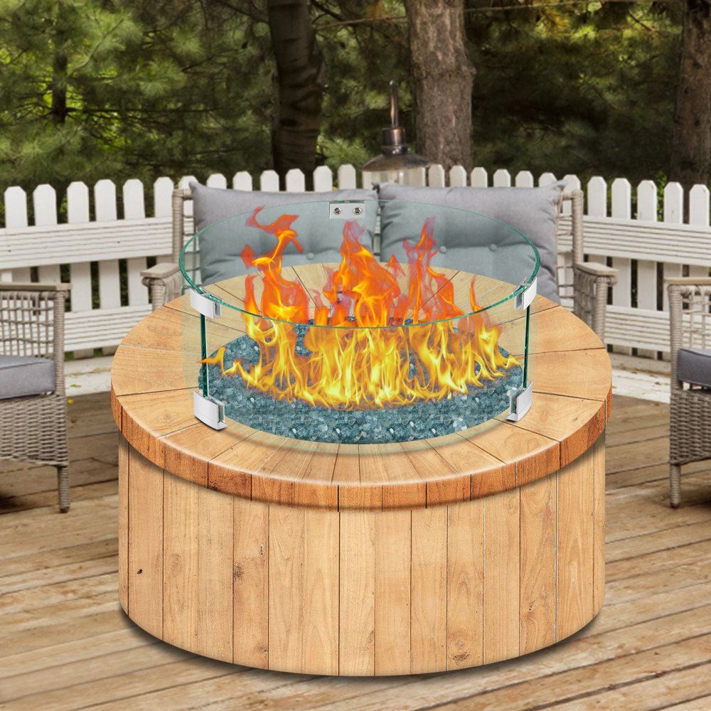 VEVOR Fire Pit Wind Guard, 17 x 17 x 6 Inch Glass Flame Guard, Round Glass Shield, 1/4-Inch Thick Fire Table, Clear Tempered Glass Flame Guard, Aluminum Alloy Feet for Propane, Gas, Outdoor