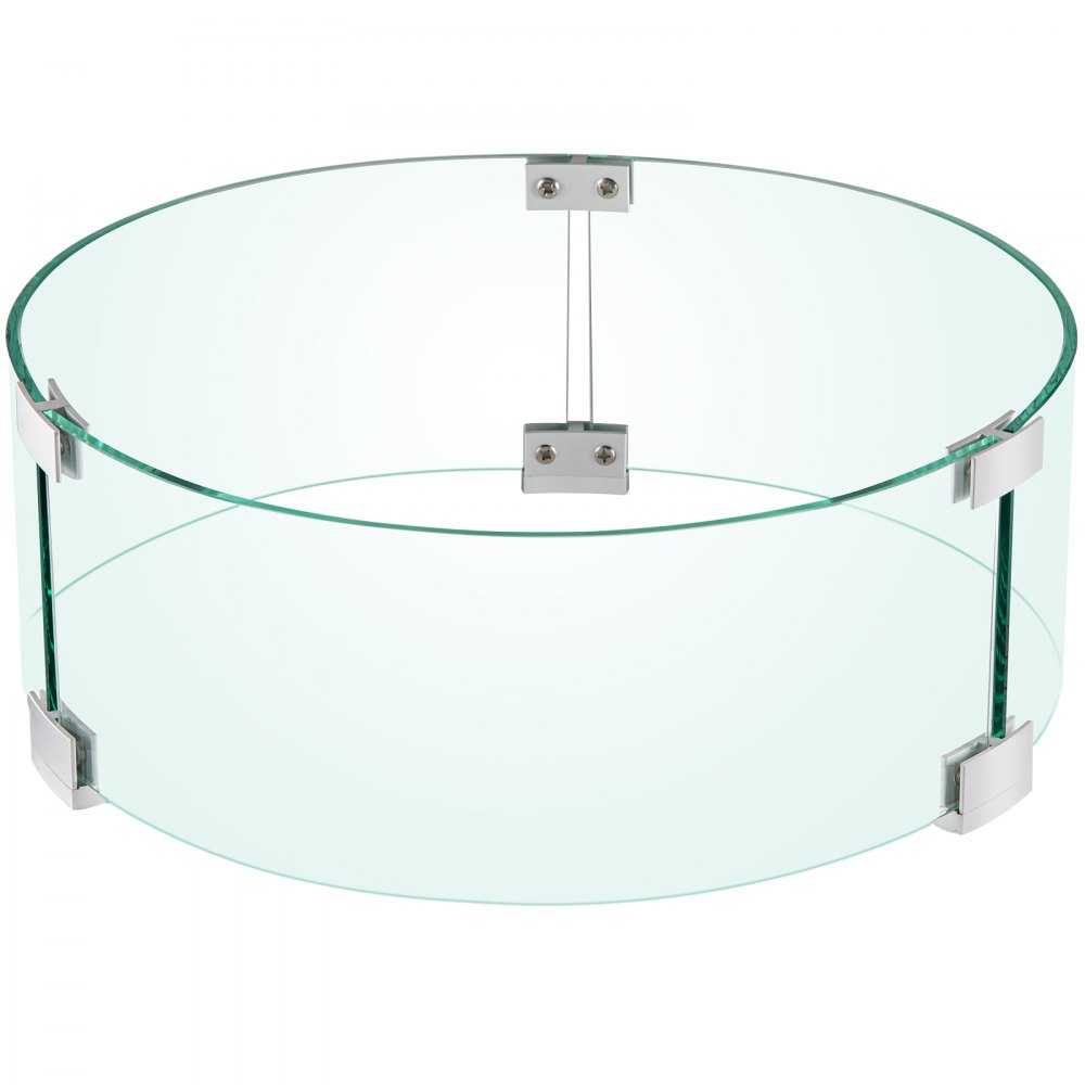 VEVOR Fire Pit Wind Guard, 17 x 17 x 6 Inch Glass Flame Guard, Round Glass Shield, 1/4-Inch Thick Fire Table, Clear Tempered Glass Flame Guard, Aluminum Alloy Feet for Propane, Gas, Outdoor