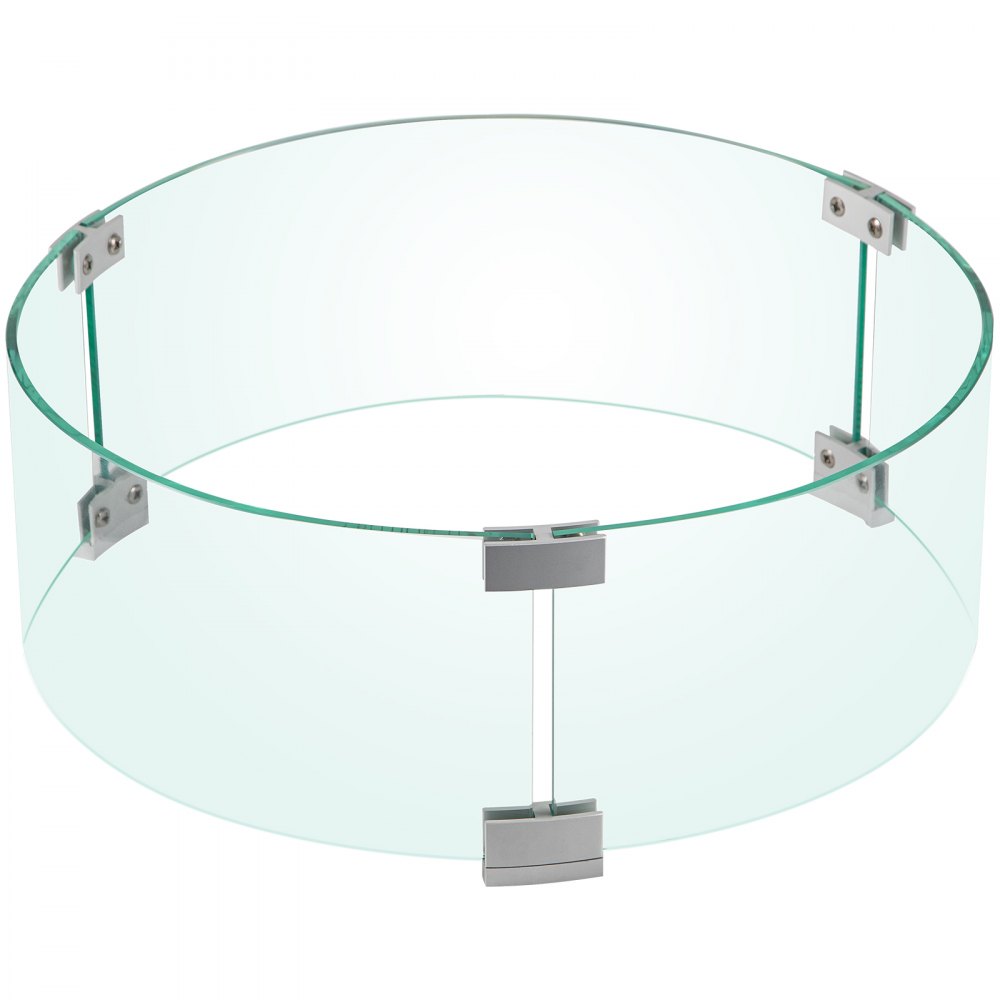 VEVOR Fire Pit Wind Guard, 17 x 17 x 6 Inch Glass Flame Guard, Round Glass Shield, 1/4-Inch Thick Fire Table, Clear Tempered Glass Flame Guard, Aluminum Alloy Feet for Propane, Gas, Outdoor