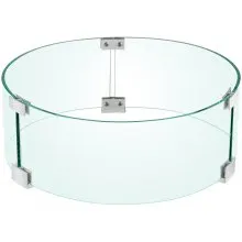 VEVOR Fire Pit Wind Guard, 17 x 17 x 6 Inch Glass Flame Guard, Round Glass Shield, 1/4-Inch Thick Fire Table, Clear Tempered Glass Flame Guard, Aluminum Alloy Feet for Propane, Gas, Outdoor