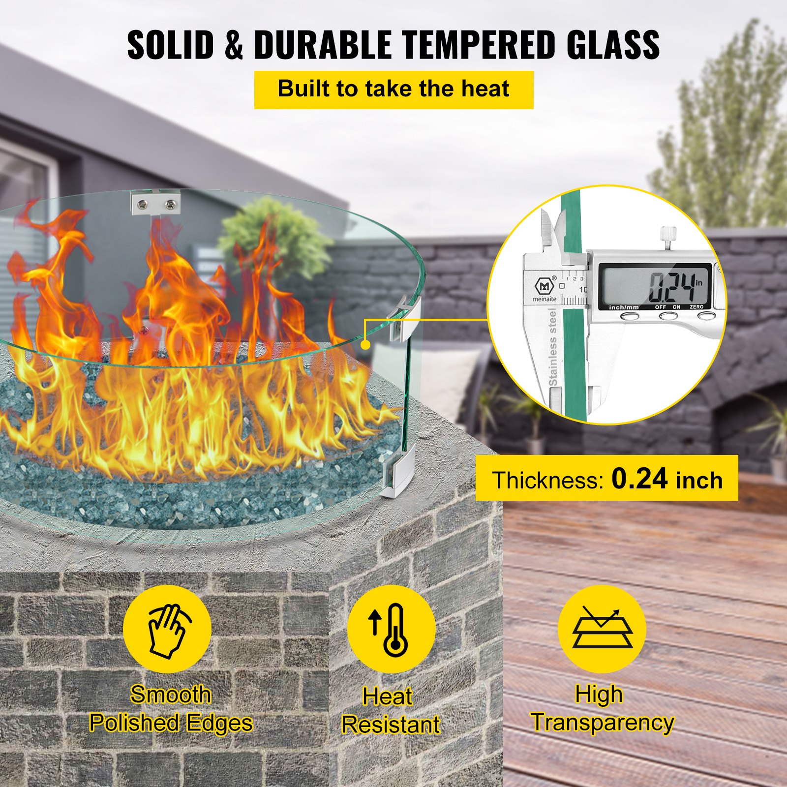 VEVOR Fire Pit Wind Guard Tempered Glass Flame Guard 17x17x6 In 1/4-In Thick