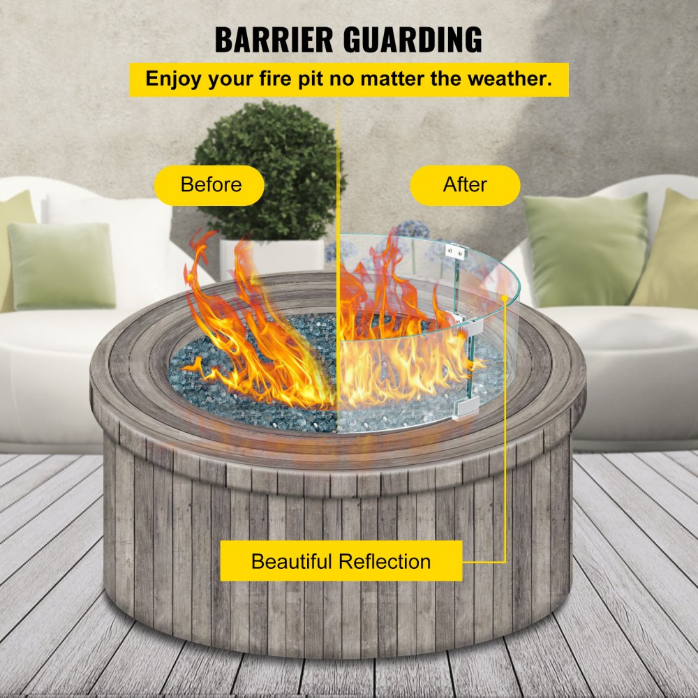VEVOR Fire Pit Wind Guard, Glass Flame Guard, Round Glass Shield, 1/4-Inch Thick Fire Table, Clear Tempered Glass Flame Guard, Aluminum Alloy Feet for Propane, Gas, Outdoor (23 x 23 x 6 Inch)