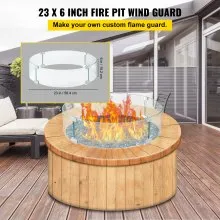 VEVOR Fire Pit Wind Guard, Glass Flame Guard, Round Glass Shield, 1/4-Inch Thick Fire Table, Clear Tempered Glass Flame Guard, Aluminum Alloy Feet for Propane, Gas, Outdoor (23 x 23 x 6 Inch)