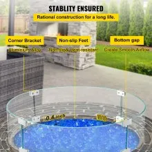 VEVOR Fire Pit Wind Guard, Glass Flame Guard, Round Glass Shield, 1/4-Inch Thick Fire Table, Clear Tempered Glass Flame Guard, Aluminum Alloy Feet for Propane, Gas, Outdoor (23 x 23 x 6 Inch)