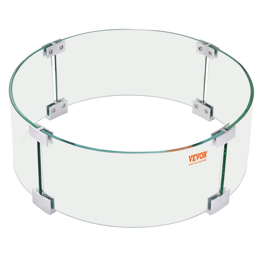VEVOR Fire Pit Wind Guard, 23 x 23 x 8 Inch Glass Flame Guard, Round Glass Shield, 1/4-Inch Thick Fire Table, Clear Tempered Glass Flame Guard, Aluminum Alloy Feet for Propane, Gas, Outdoor