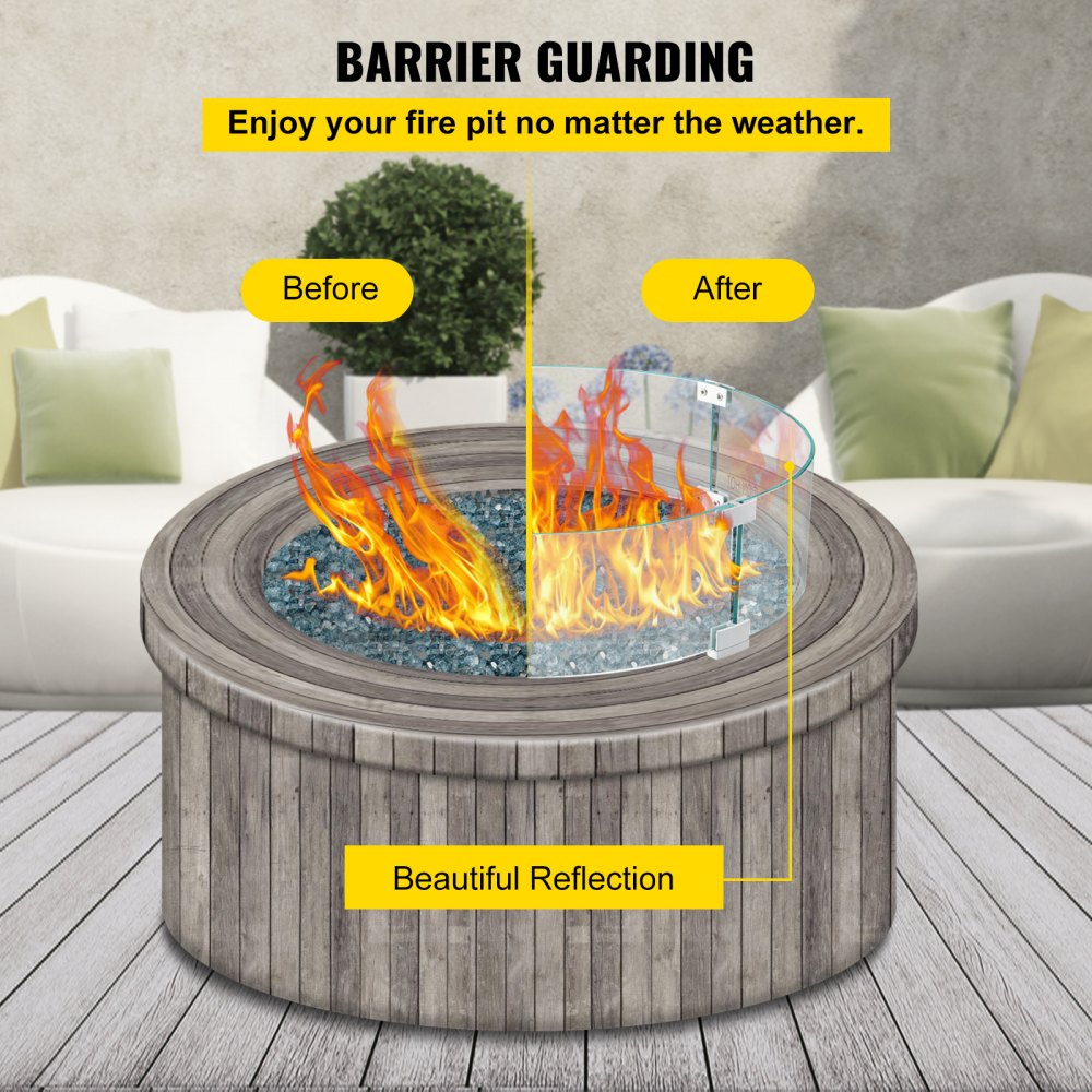 VEVOR Fire Pit Wind Guard, 24 x 24 x 6 inch Glass Flame Guard, Round Glass Shield, 1/4-Inch Thick Fire Table, Clear Tempered Glass Flame Guard, Aluminum Alloy Feet for Propane, Gas, Outdoor