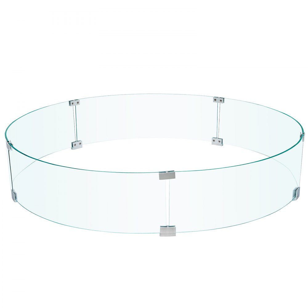 VEVOR Fire Pit Wind Guard, 41 x 41 x 8 Inch Glass Flame Guard, Round Glass Shield, 1/4-Inch Thick Fire Table, Clear Tempered Glass Flame Guard, Aluminum Alloy Feet for Propane, Gas, Outdoor