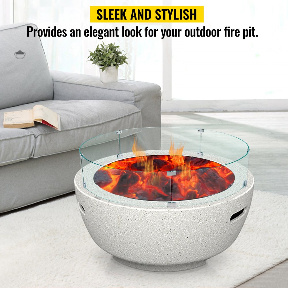 VEVOR Fire Pit Wind Guard, 41 x 41 x 8 Inch Glass Flame Guard, Round Glass Shield, 1/4-Inch Thick Fire Table, Clear Tempered Glass Flame Guard, Aluminum Alloy Feet for Propane, Gas, Outdoor