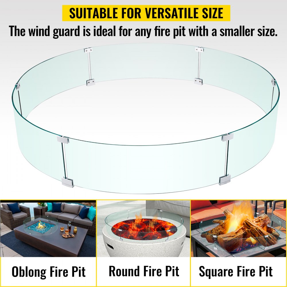 VEVOR Fire Pit Wind Guard, 47 x 47 x 8 Inch Glass Flame Guard, Round Glass Shield, 1/4-Inch Thick Fire Table, Clear Tempered Glass Flame Guard, Aluminum Alloy Feet for Propane, Gas, Outdoor