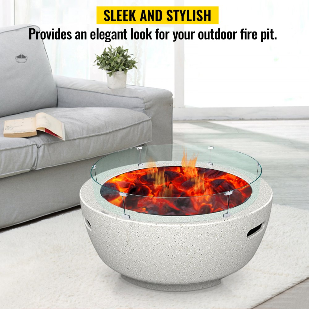 VEVOR Fire Pit Wind Guard, 47 x 47 x 8 Inch Glass Flame Guard, Round Glass Shield, 1/4-Inch Thick Fire Table, Clear Tempered Glass Flame Guard, Aluminum Alloy Feet for Propane, Gas, Outdoor